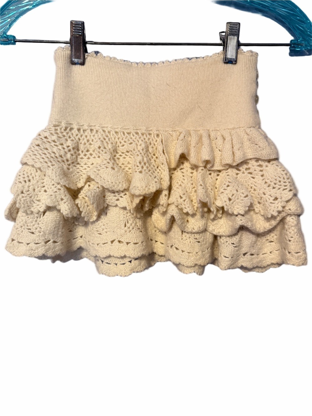 Ralph Lauren Girls Cream Knit Crochet Ruffle Skirt Elastic Waist Size 5
